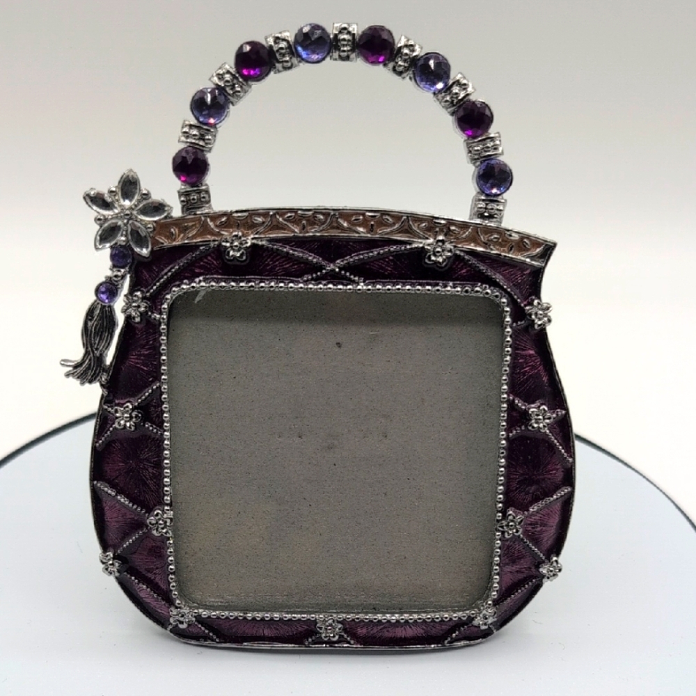 Sunflower Design |Elegant Purple Beaded Handle Women's Bag Picture Frame